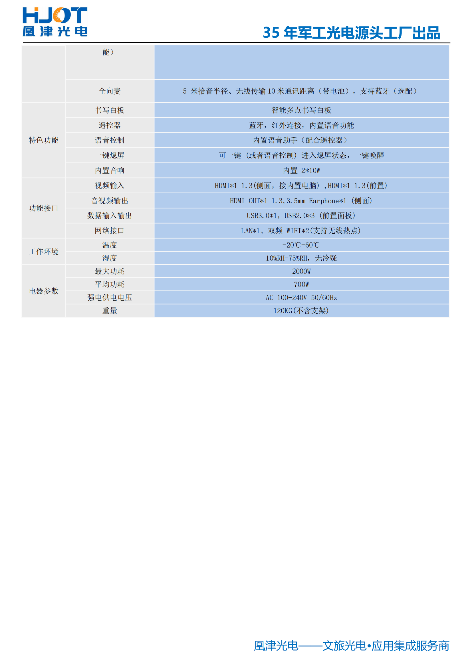 135寸LED會議一體機參數-凰津光電